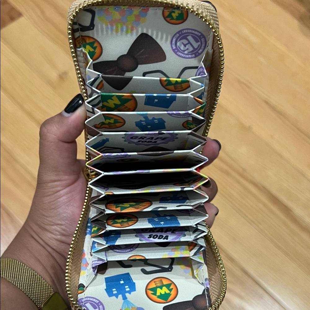 Loungefly Multicolor Character Accordion Card Wallet with Gold Zipper